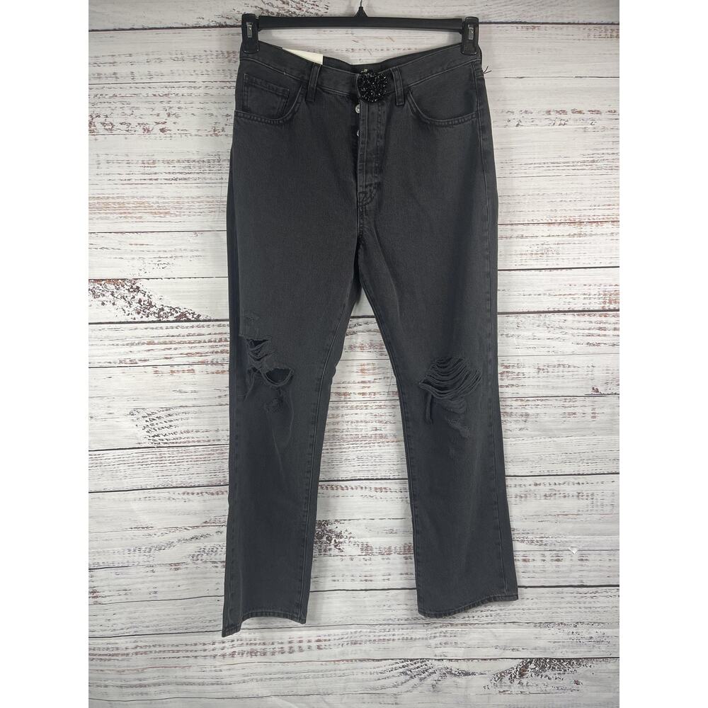 7 For All Mankind Jeans Women's 29 Esy Straight Distressed Button Fly Denim Pant